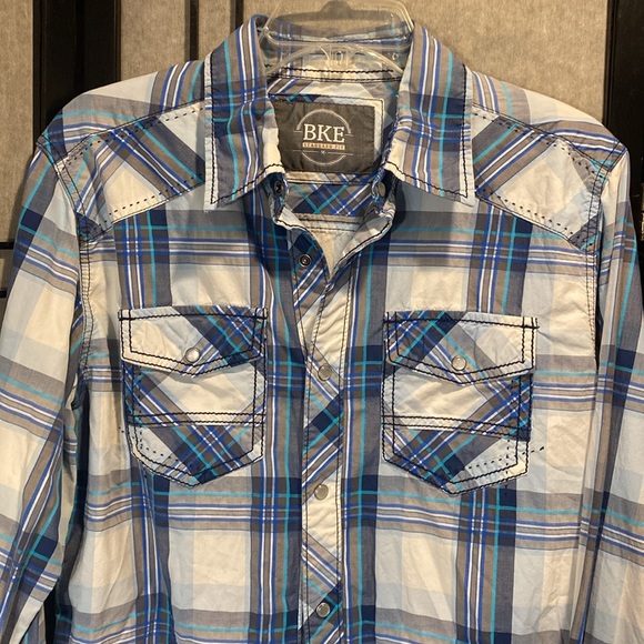 BKE standard fit size M cotton pearl snap down collared shirt cowboy - Picture 2 of 12